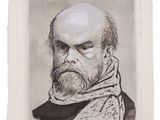 a drawing of a man with a beard and a scarf