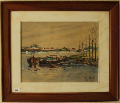 une image d'un tableau représentant un bateau sur l'eau