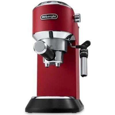 a red coffee machine on a white background
