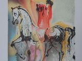 une image représentant un tableau où l'on voit une femme à cheval, avec un homme sur le cheval