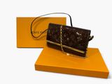 brown louis vuitton clutch bag with gold chain strap
