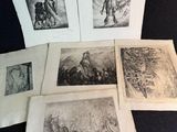 six dessins en noir et blanc représentant un homme à cheval, un homme à cheval et un homme à cheval