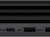 the front view of a black hp desktop computer with four usb ports