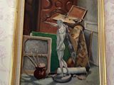 a painting on the wall of a room with a painting on the wall