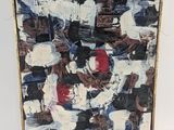 abstract painting on a white surface with a black and white background
