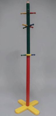 an image of a multicolored coat rack with pencils on it