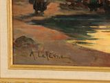 a painting of a man riding a horse on the beach