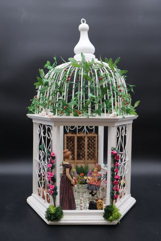 Diorama en cage ou lanterne - « Scène animée », personnage en com...