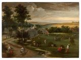 an image of a painting of people playing in a field