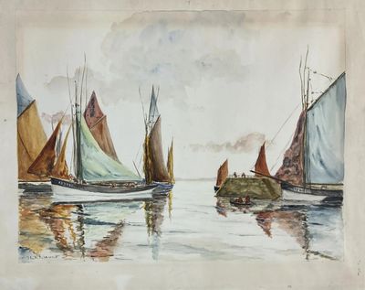 .L ROUAULT, « Bateau de pêche à la sortie du port » Aquarell…