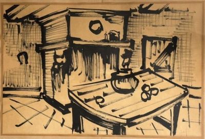 Jef FRIBOULET (1919-2003) Intérieur à la cheminée, atelier d…