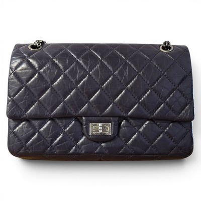 chanel dark blue quilted lambskin flap bag