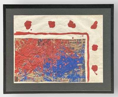 framed artwork of a red and blue painting on a white wall
