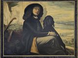 portrait d'un homme avec un chien, d'après un tableau représentant un homme avec un chien
