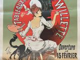 une vieille affiche annonçant l'exposition d'une femme en robe blanche
