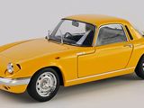 yellow model of a car on a white background with a blue background