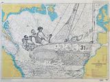 deux hommes sur un bateau au milieu d'une carte