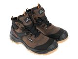 boys ' brown hiking boots on a white background with a logo on the side