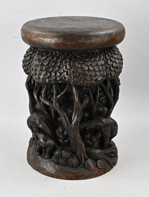 an image of a wooden stool with a tree on top of it
