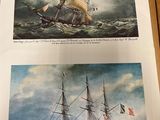 two pictures of ships in the water on the table
