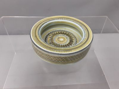 une vitrine en verre contenant un bol