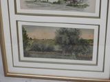 painting of a farm scene with two cows and a barn