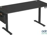 a computer desk with a black top and black legs