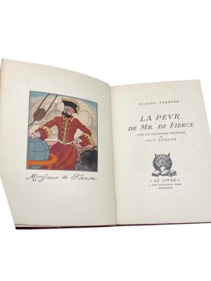 an open book with a picture of a man in a red outfit