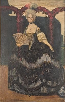 painting of a woman sitting in a chair reading a book