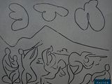 a drawing of a group of people in a field