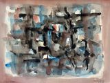 aquarelle abstraite représentant un groupe de chevaux dans un champ