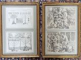 two framed drawings of menorah and menorah on a wall
