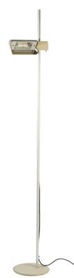 the lamp is on a metal pole with a cord attached to it