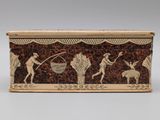 an image of a box with a painting of people and animals on it