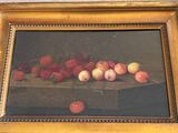a picture of a painting of strawberries and apples on a table