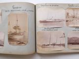 an old photo of a book with pictures of ships on it