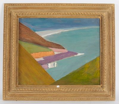 une image représentant une peinture d'une plage avec un bateau dans l'eau