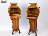 pair of antique french walnut bookcases with marble top