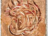 une peinture abstraite représentant une fleur sur un morceau de bois