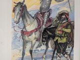 a picture of a painting of a man on a horse and a man on a horse