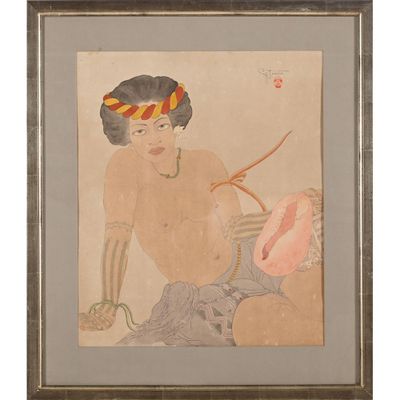 une image d'une peinture représentant une femme avec un chapeau sur la tête