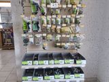a display of gardening tools in a store