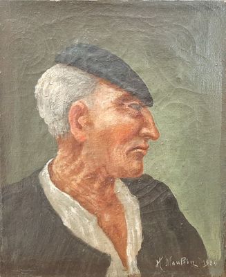 an old painting of a man with a white beard and a black shirt