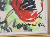 a picture of a painting of a red flower in a gold frame