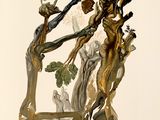 un dessin représentant un homme et une femme dans un arbre