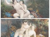 two pictures of a couple of nudes in a wooded setting