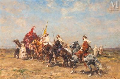 une image d'une peinture représentant un groupe d'hommes à cheval