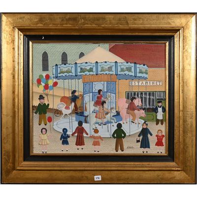 une photo d'un tableau représentant une famille jouant dehors