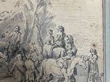 a drawing of a group of people riding on horses