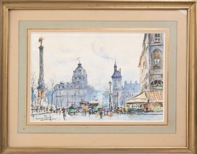 une image représentant une peinture d'une vue d'une rue de la ville